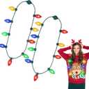Christmas Necklace Toys for Kids, Light up Falshing LED Light Necklace with Bulbs for Adults, Ugly Xmas Birthday Wedding Rave Carnival New Year Decor, Party Favor Supply Accessories Gift 2 Pack