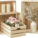 Large Wooden Crates Unfinished Set of 4 Storage Crates, Decorative Wood Storage Crate for Display Rustic, Nesting Wooden Container Boxes Made from 100% Wood (Natural)