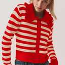 Ythomm Womens Ruffle Collar Cropped Cardigans Cute Button Down Sweaters (Red, XL)