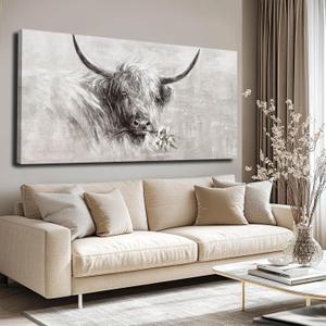 MLART99 Home Wall Decor Animal Artwork Grey Pictures Vintage Floral Wall Art Contemporary Canvas Painting for Kitchen Bedroom Dining Room 24x48 Inch