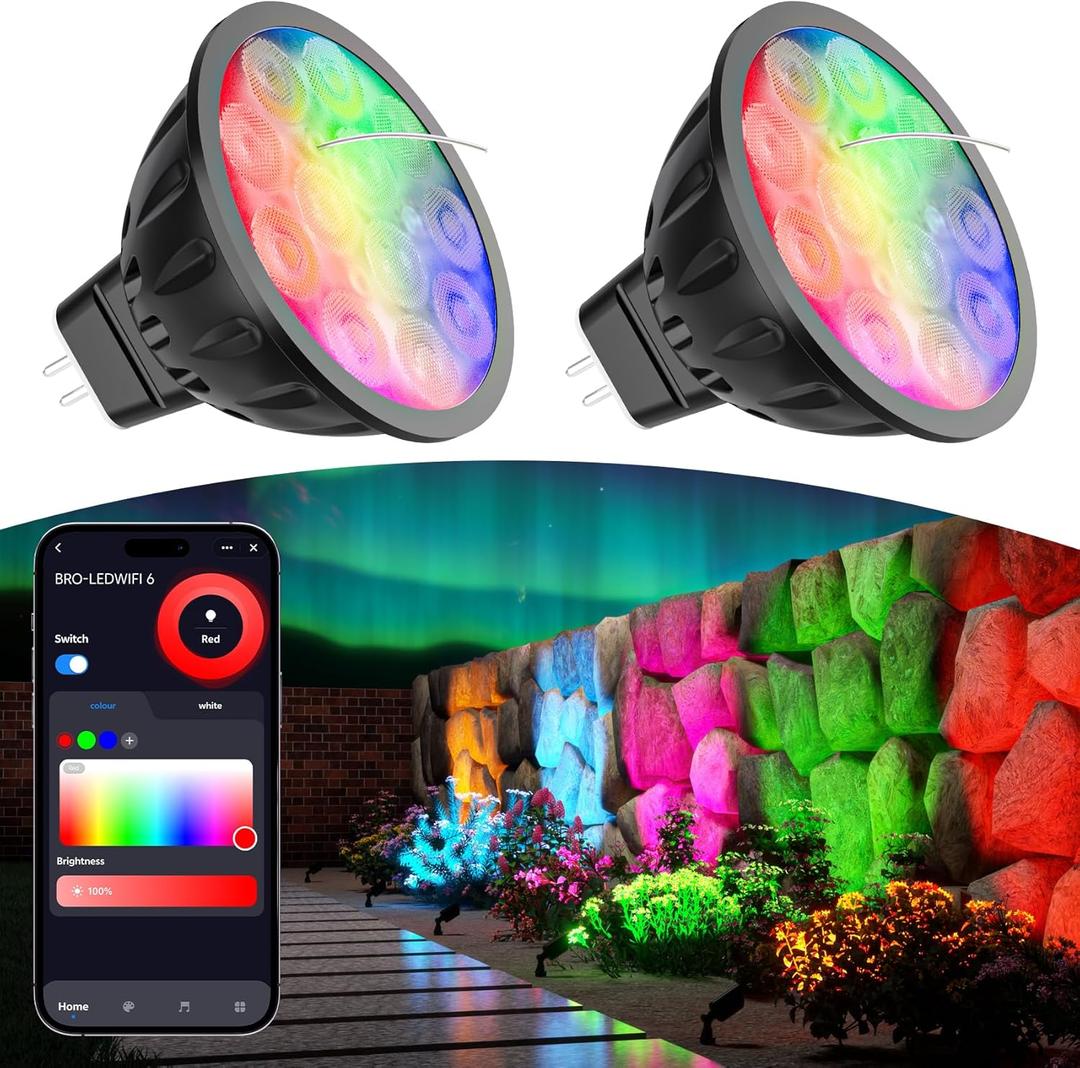 Makergroup Smart WiFi MR16 LED Bulbs Dimmable, RGB MR16 LED Bulb Color Changing, GU5.3 Bipin 12V, Multicolor & CCT Tunable, Memory Function, Music Sync Compatible with Alexa, Google Assistant 2Pack