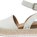 Soda Topic Open Toe Buckle Ankle Strap Espadrilles Flatform Wedge Casual Sandal (Beige)