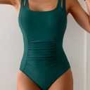 B2prity Women's One Piece Swimsuit Tummy Control Ruched Bathing Suit Double Straps Push Up Swim Suit Slimming Swimwear (Green, L)