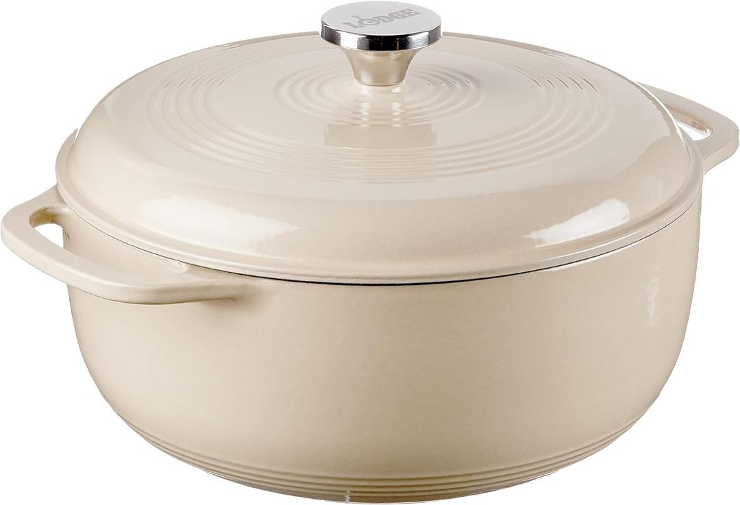 Lodge 6 Quart Enameled Cast Iron Dutch Oven with Lid  Dual Handles  Oven Safe up to 500 F or on Stovetop - Use to Marinate, Cook, Bake, Refrigerate and Serve  Sandalwood