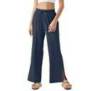 26"/ 28"/ 30" Inseam Womens Wide Leg Sweatpants Petite High Waist Summer Pants UPF50 Lightweight Beach with Pocket Split Leg (L-30", Navy) 