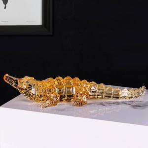 Crocodile Figurine Gold Clear Acrylic Alligator Statue Crystal Finish, Animal Statues Home Decor Alligator Souvenir, for Office Coffee Table TV Cabinet Entrance Luxury High End Christmas Decoration