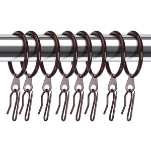 Hotop 30 Pcs Metal Drapery Curtain Rings 0.98/1.26/1.65 inch Interior Diameter and 30 Pcs Hanging Curtain Drapery Pin Hooks for Window Door Shower(Brown,25 mm)