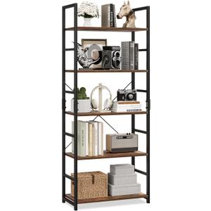 OTK 5 Tier Bookshelf, Tall Bookcase, Office Shelf Storage Organizer, Modern Book Shelf for Living Room, Bedroom, and Home Office, Vintage