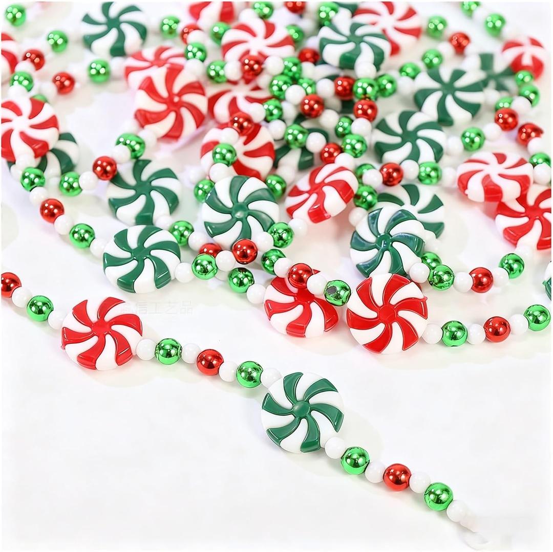 2pcs Peppermint Candy Garlands for Christmas Tree & Fireplace Decorations, Festive DIY Holiday Hanging Beads for Home Party(Multi-Colored)