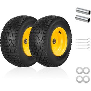 2-Pack 16x6.50-8 Tubeless Front Tires and Wheels, 1-Inch Bearings with Extra 3/4-Inch Axle Sleeve, 3" Long Offset Hub, Fits 3/4" and 1" Axles, Compatible with Most John Deere and other riding mowers.