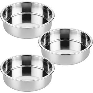 Tifanso Set of 3 Stainless Steel Cake Pans - 8 Inch Round Layer Cake Baking Pan Molds, Stackable Even Heating Baking Set, Dishwasher Safe Bakeware Tins for Home Bakers, Birthday Party Wedding