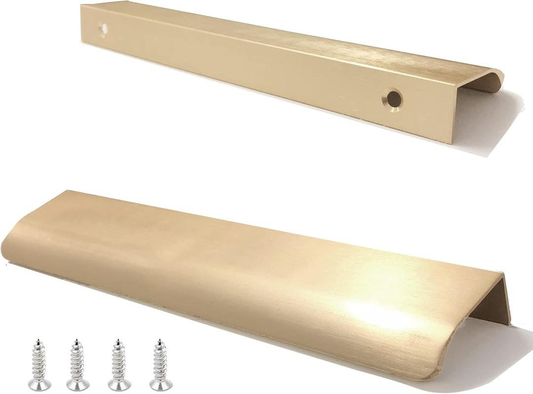 JOOJA 10 Pack Modern Style Finger Edge Pull Furniture DrawerHandles Hidden Cabinet Kitchen Drawer Handles Knobs Gold 120mm