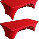 Eurmax USA Spandex Table Cover - 6 ft Fitted, 30+ Colors, Polyester Stretch Spandex Table Toppers, 6 FT Open Back (Red, 2 Pack)