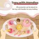 BUYGER Kids Wooden Tea Party Set for Little Girls Toddler Pretend Play Food Kitchen Accessories Princess Birthday Gifts for Ages 3 4 5 Years Old