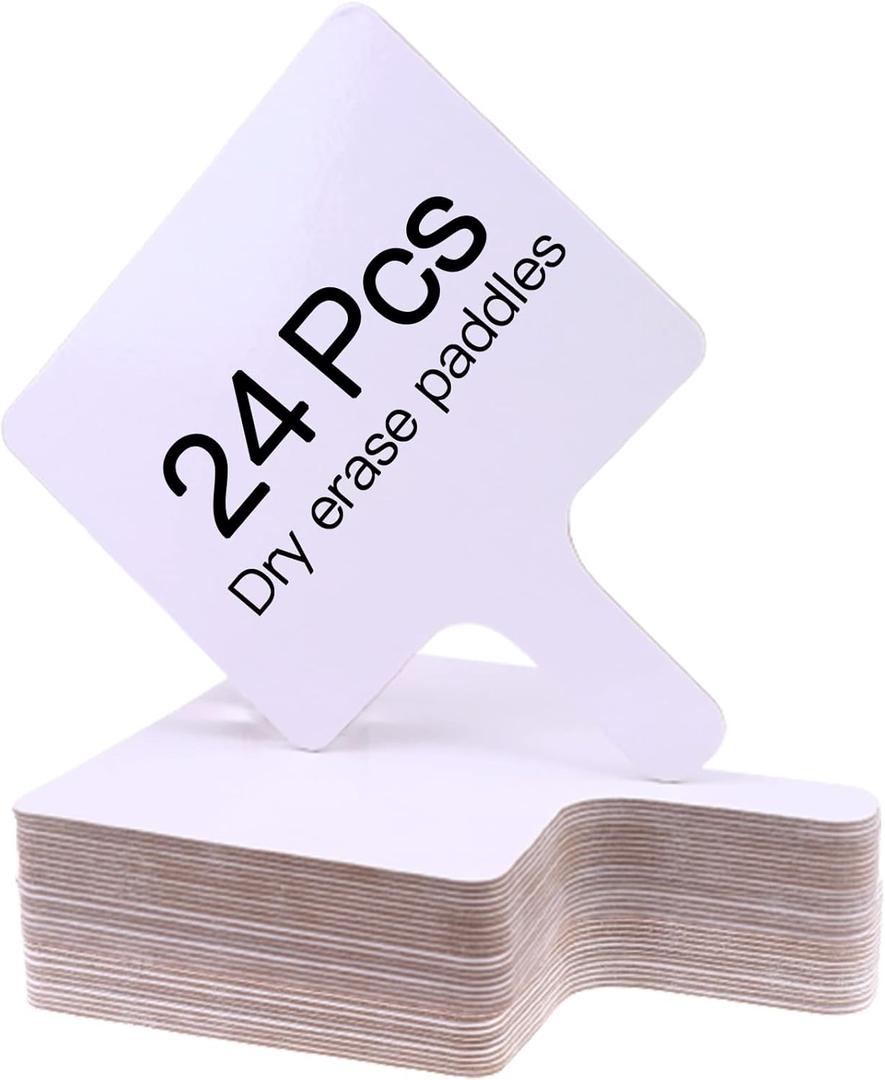 24 Pieces Dry Erase Answer Paddles Handheld Double Sided Paddles Mini White Boards Small White Board Dry Erase Signs Auction WhiteBoard for Students Teachers Classroom Voting Bridal Shower Games