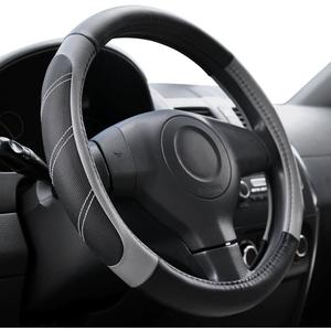 Elantrip Sport Leather Steering Wheel Cover 14 1/2 inch to 15 inch Universal, Padded Soft Grip Breathable for Car Truck SUV Jeep, Anti Slip Odorless Black and Gray (14 1/2 - 15 inch)