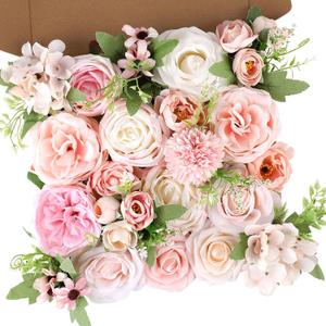 AGIRL Rose Artificial Flowers Combo Fake Flowers Pink Roses Silk Flowers with Stems for DIY Bridal Wedding Bouquets Centerpieces Arrangements Table Party Baby Shower Home Decor, Blush Pink 