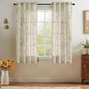jinchan Linen Floral Curtains 63 Inch Length for Living Room Bedroom Light Filtering Farmhouse Peony Flower Drapes Rustic Window Curtain Set Rod Pocket Back Tab 2 Panels Green