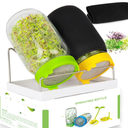 Kitmiido Seed Sprouting Kit, 2 Large Wide Mouth Mason Jars with Sprout Lids, Blackout Sleeves, Drain Tray, Stainless Steel Stand, Sprouts Growing Kit for Bean, Broccoli, Alfalfa (Yellow+Green)