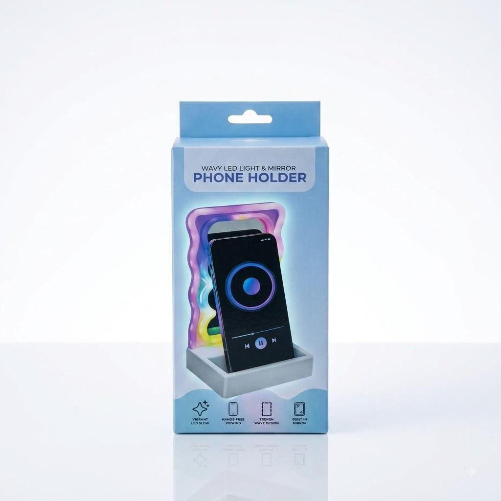 2 Pack WAVY LED LIGHT & MIRROR PHONE HOLDER
