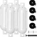 Boat Bumpers - 4 Pack 8.5" x 27" Boat Fenders for Docking with 4 Ropes and Air Pump, Inflatable Ribbed Vinyl Boat Bumper, UV Resistant & Saltwater Proof, for Jon Boats, Pontoon Boats, Yachts (White)