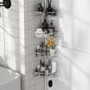 Corner Shower Caddy Tension Pole: Aluminum Shower Caddy Rod with Stainless Steel 4 Adjustable Rustproof Shelves Organizer for Bathroom, 47-121 inch, No Drilling, Quick Installation, Heavy Duty (Silver)