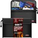 JUNDUN 6400 Fireproof Money Bag,8.6x 5.9 Dual Zippers Fireproof Money Bag for Cash,12 Layer Heat Insulated Small Fireproof Envelope Pouch for Money,Cash,Card and Passport,Pack of 2