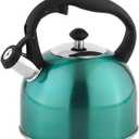 Amazon Basics Stainless Steel Tea Kettle, Hot Water Kettle with Whistle Spout, Fast Boiling, Ergonomic Handle, 2.4-Quart, Teal