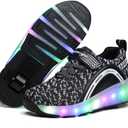 Nsasy Girls Boys Roller Shoes with LED Light Up Wheels Sneakers Kids Roller Skates Shoes for Kids for Children (Black)