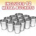 ArtCreativity Large Galvanized Metal Buckets with Handles, 4.5" W x 5" H, 12 Pack, Metallic Pails for Party Favors, Wedding Decoration, Centerpieces for Party, Ice Bucket, Vase, Garden Planter, Easter