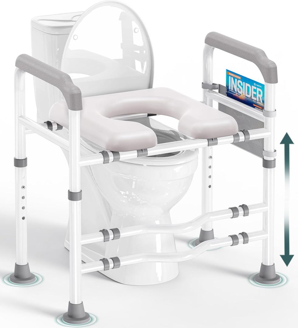 Toilet Seat Risers for Seniors, FSA HSA Eligible Adjustable Raised Toilet Seat with Handles, Padded Seat Toilet Seat Riser for Elderly, Heavy Duty, Handicapped 400lb, Fit Any Toilet (Grey)