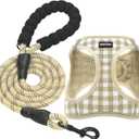 Dog Harness Step-in Breathable Puppy Cat Dog Vest Harnesses for Small Medium Dogs Beige Checkered Large (Chest 17''-20'', Weight 14-19 lb)