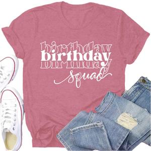 Birthday Shirts for Women Happy B-Day Party Crew T-Shirt Birthday Queen Girl Squad Printed Tops, L