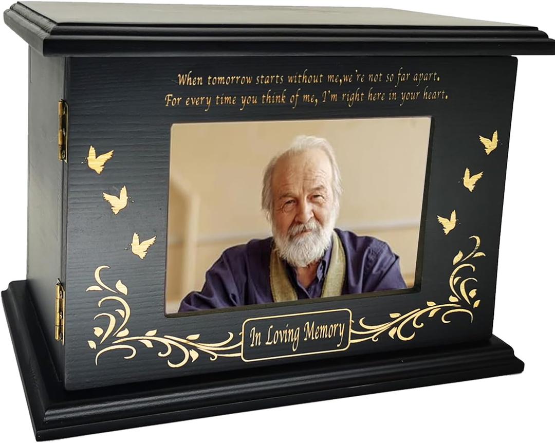 Cremation Memorial Urns for Human Ashes Adult Male Female, Wooden Picture Frame Urns Box and Casket for Ashes Men Women Child, Burial Funeral Urns for Ashes, Holds Up to 270 LBS (Black Night)