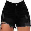 Syydn Women Casual Stretch Ripped High Waisted Denim Short Frayed Raw Hem Summer Jean Shorts (Black, Small) (Black, S)