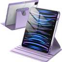 JETech Rotating Case for iPad Pro 12.9-Inch (2022/2021/2020/2018) with Pencil Holder, 360 Degree Rotation Protective Stand Cover Clear Back, Auto Wake/Sleep (Light Purple)