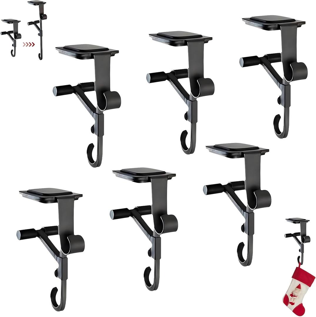 Fireplace Stocking and Garland Hanger, 2 in 1 Adjustable Heavy Duty Mantel Hangers, Garland Holder for Mantle Fits 0.5" to 7" Mantle No Drill, Christmas Garlands Clip for Holiday Decor (6pcs)