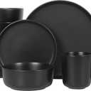 Gibson Home Zuma Stoneware Plates, Bowls, & Mugs Dinnerware Set - Matte Black, Service for Four (16pcs)