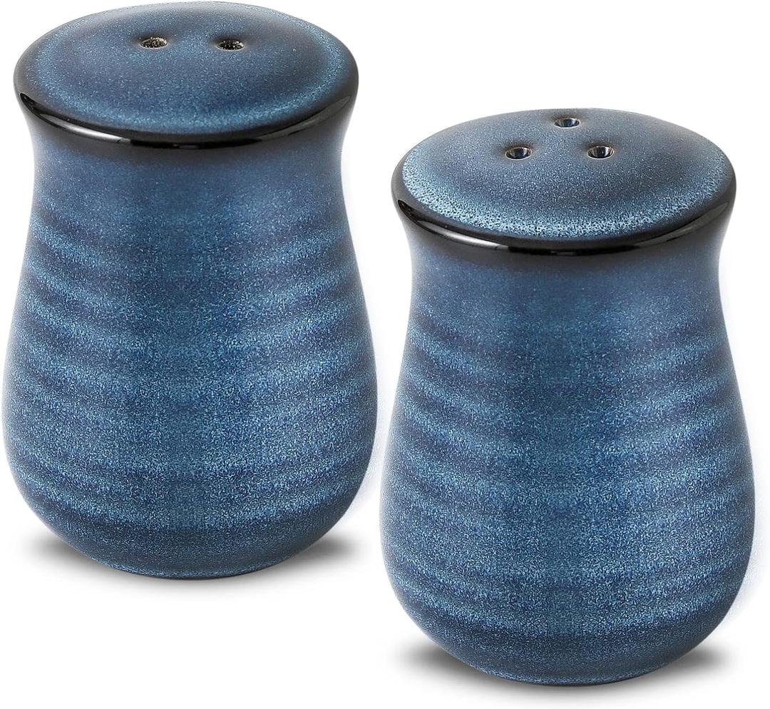Farmhouse Ceramic Salt and Pepper Shakers Set, Tikooere Blue Vintage Rustic Salt Shakers of 2 for Kitchen and Restaurant Decor, Porcelain Spice Shaker for Compact Cooking,Travel,BBQ