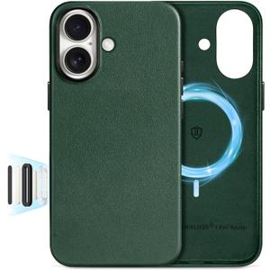 SHIELDON Genuine Leather Case for iPhone 16 6.1", [Camera Button Updated], Compatible with MagSafe, Magnetic Wireless Charging Non-Slip Shockproof Camera Bump Frame Protective Cover - Midnight Green