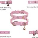 Leather Cat Collars with Bell and Safety Elastic Belt Moon and Stars Stud Adjustable for Cats and Kitten Girl boy Size 7.5-10 Inch (Light Blue)