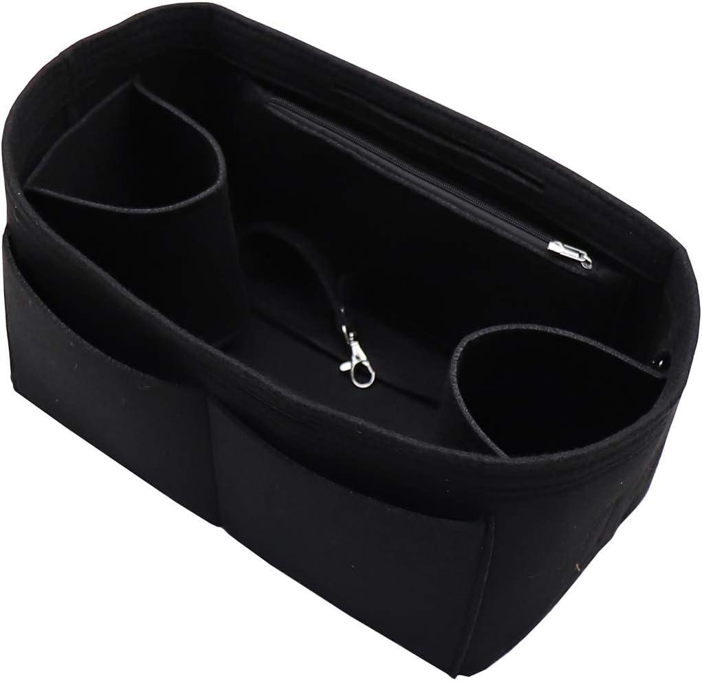LEXSION Felt Purse Organizer Insert Zipper Pocket with Two Removeable Bottle Holder (Black)