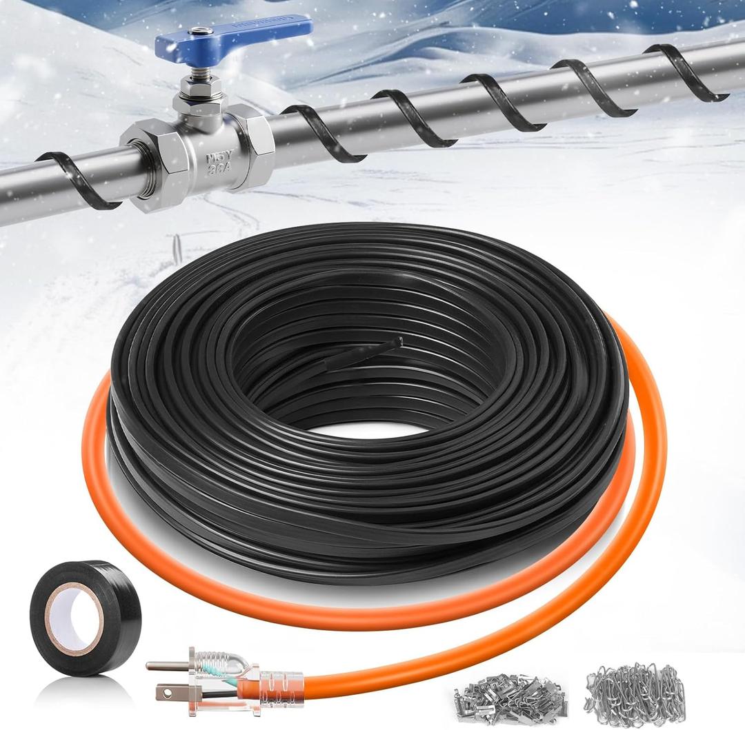 3FT3FT-200FT Pipe Heating Cable for Pipe Freeze Protection, Heat Cable for Water Pipes(Metal and Plastic), Pipe Heat Tape Keeps Water Flowing at -40F 5w/ft, 120V Plumbing fixture