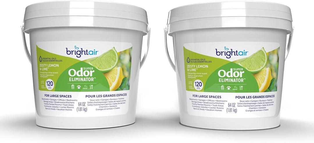 Bright Air 64 oz. Super Odor Eliminator, For Large Spaces, Zesty Lemon & Lime Scent, Case of 2, Odor Eliminator & Air Freshener, Natural Essential Oils, Lasts Up to 120 Days Each