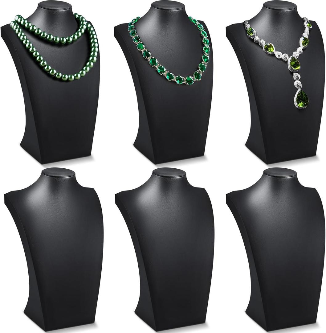 Kigley 6 Pcs Black PU Leather Jewelry Bust Display Necklace Holder Stand Necklace Mannequin Holder for Jewelry Display Trade Show(13.39 x 3.94 x 8.07 Inches)