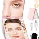 Compact Mirror, Rechargeable 30X Magnifying Mirror with 3 Lighting Modes & Dimmable Brightness, Portable Travel Makeup Mirror with Light, Essentials for Travel, Pocket, Purse Pink