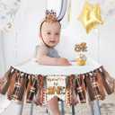 3 Pcs Highland Cow Birthday Decorations, High Chair Banner Hat Cake Topper, One Banner, First Rodeo Birthday Party Supplies