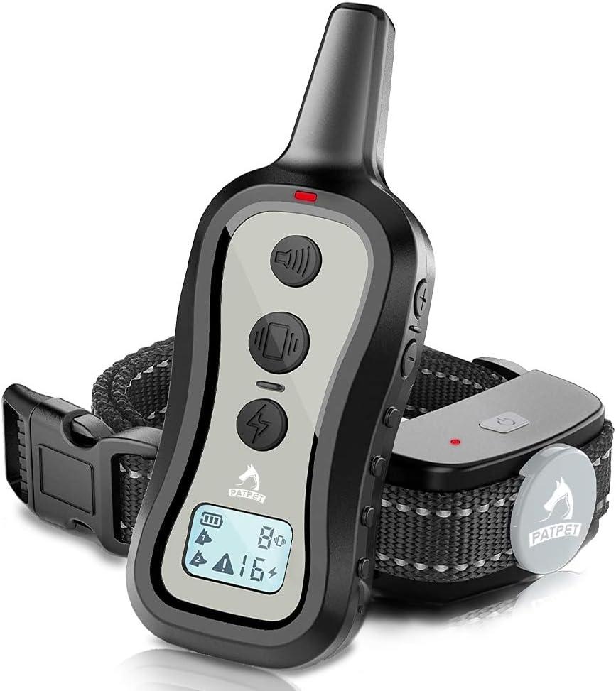 PATPET Dog Training Collar Shock Collar with Remote - 3 Training Modes, Beep, Vibration and Shock, Up to 1000 ft Remote Range, Rainproof for Small Medium Large Dogs (Light Grey)