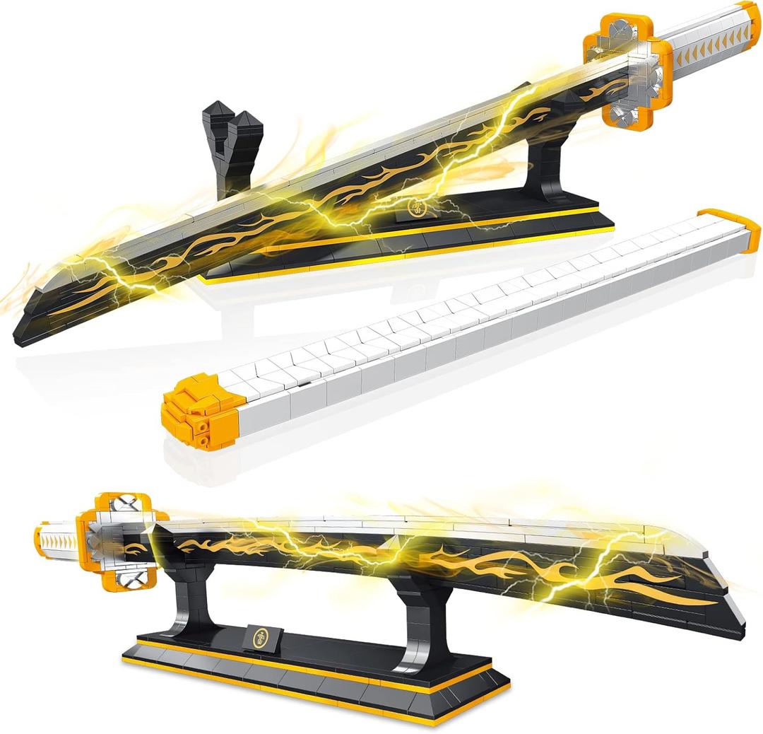 TOY PLAYER Demon Sword Toy Building Set, Agatsuma Zenitsu Sword with Scabbard and Stand-Compatible with Lego Sets for Adult, Gift for Anime Fans (956 Pcs)