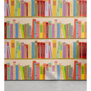 Lunarable Bookcase Peel & Stick Wallpaper for Home, Colorful Style Illustration of a Library Book Shelves Modern Reading Concept, Self-Adhesive Living Room Kitchen Accent, 13" x 36", Multicolor